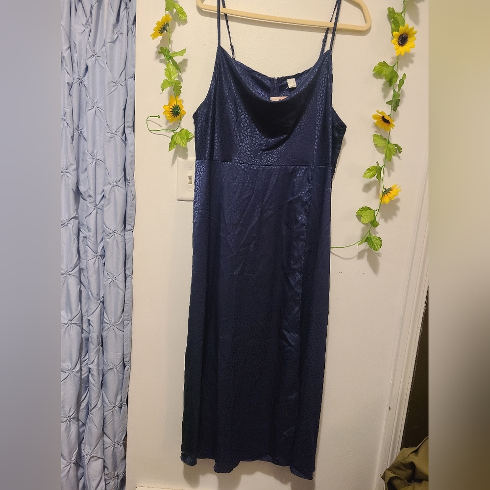 Nwt XXL Navy Leopard Print Maxi Slit Dress